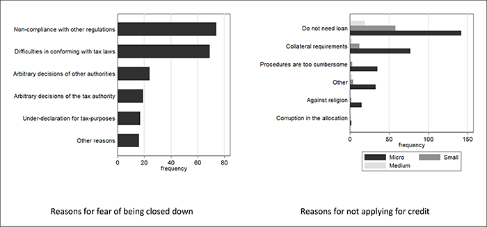 Figure 1: Reasons for fear of being closed down and reasons for not applying for bank credit