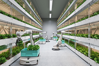 Robots working at a greenhouse.