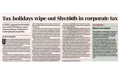 Daily Monitor Zambia news article: Tax holidays wipe out Shs160b in corporate tax