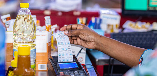 Receipt from a card machine in a grocery store. Image: Imani Nsamila