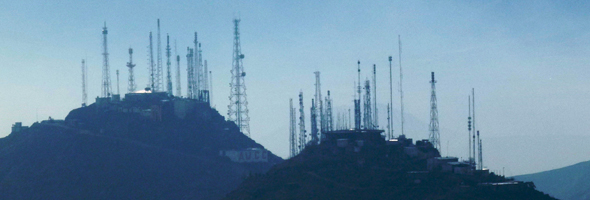 Television broadcast towers line a mountain outside Kabul, Afghanistan. © UN Photo/Aurora Alambra